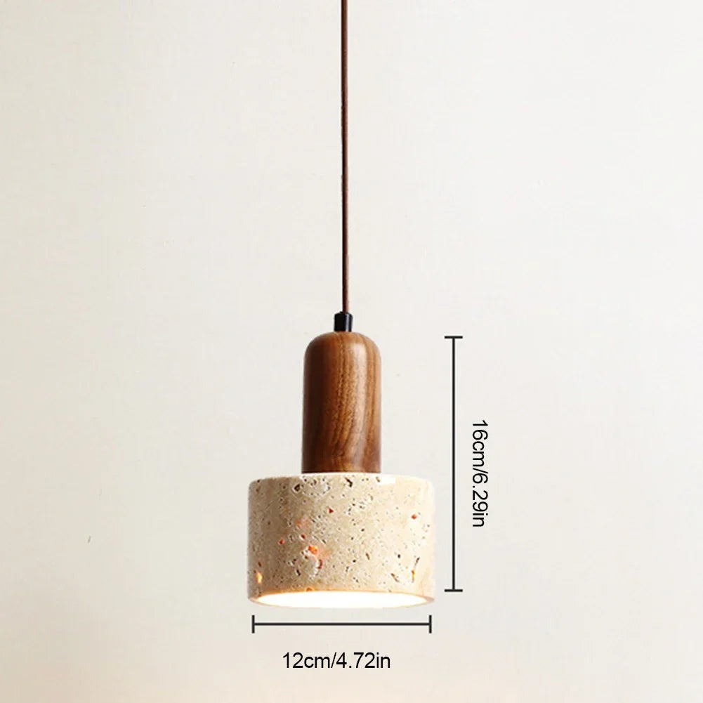 Japandi Japanese Pendant Light Wood And Travertine Bedside Lamp