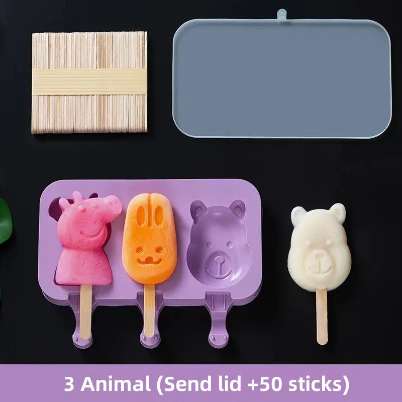 Silicone Ice Cream Mold Set with Lids, Fun Shapes Ice Pop Maker for Homemade Treats, Easy Release and Dishwasher Safe