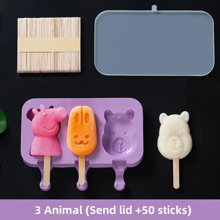 Silicone Ice Cream Mold Set with Lids, Fun Shapes Ice Pop Maker for Homemade Treats, Easy Release and Dishwasher Safe