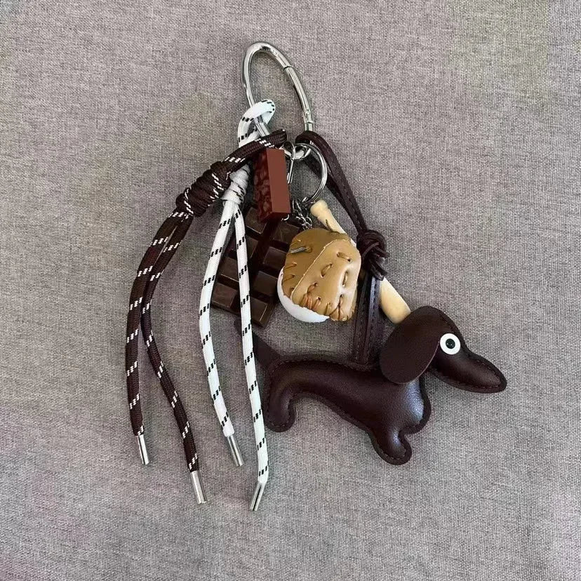 Braid Rope Bag Charm Leather Dachshund Keychain Aesthetic