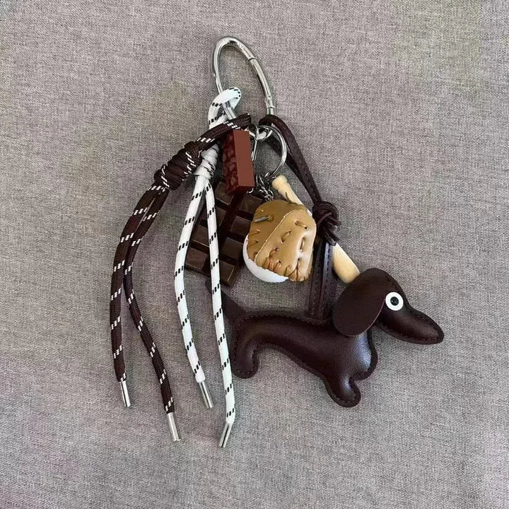 Braid Rope Bag Charm Leather Dachshund Keychain Aesthetic