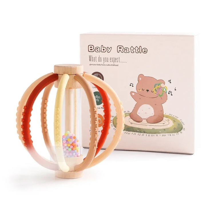 Baby Rattle Silicone Teether Wooden Newborn Sensory Toys