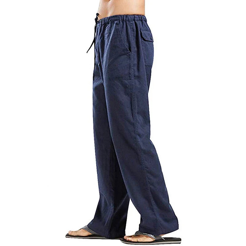Solid Color Multi-Pocket Linen Men Pants - Casual Breathable Summer Trouser, Large Size
