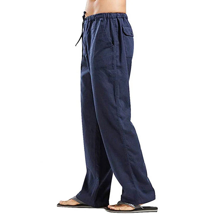 Solid Color Multi-Pocket Linen Men Pants - Casual Breathable Summer Trouser, Large Size