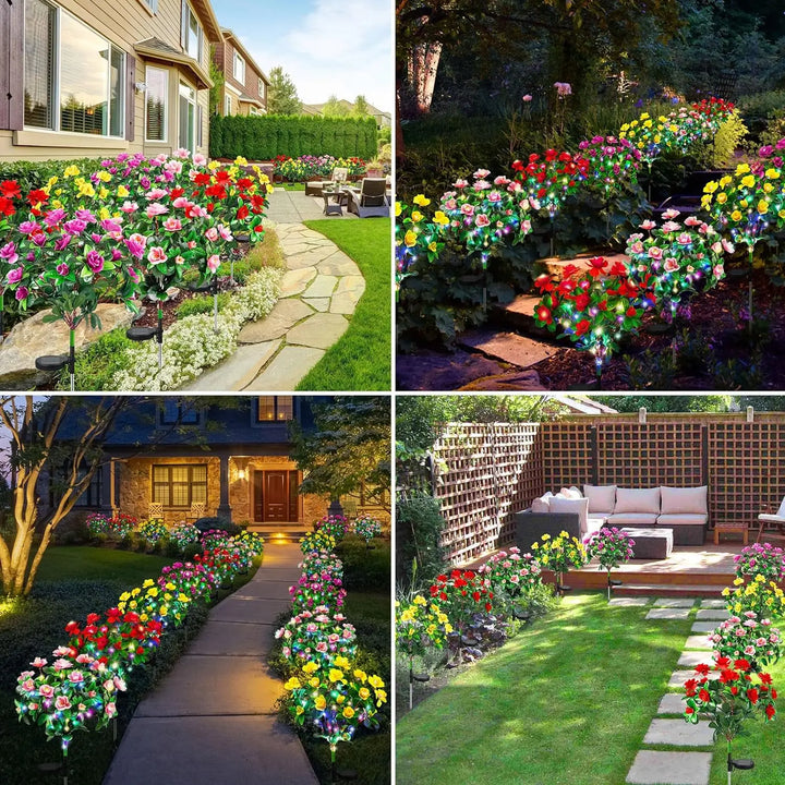 Solar Flower Lights Garden Decor LED Azalea Flowers Outdoor Yard Path Lighting 2026 Holiday Decor Gift Idea