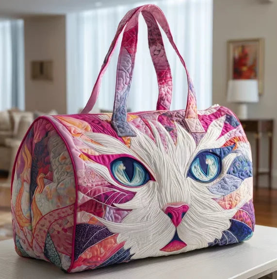 Soft Unisex Travel Tote - Quilted, Cat-Embroidered Fabric, For Beach, Hiking, Camping