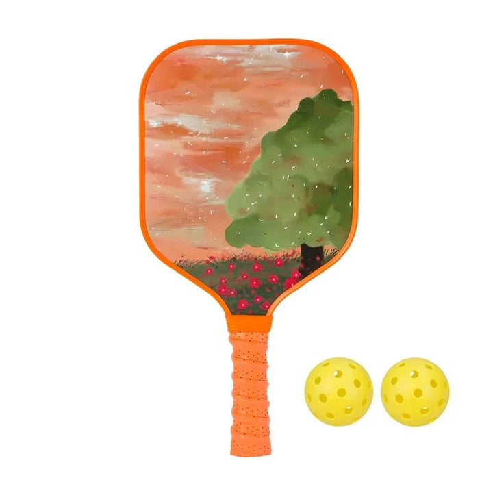 Lightweight Kids Pickleball Paddles Set with Small Grip, Honeycomb Core, Fiberglass, Ages 6-12, Includes 2 Paddles and 2 Balls