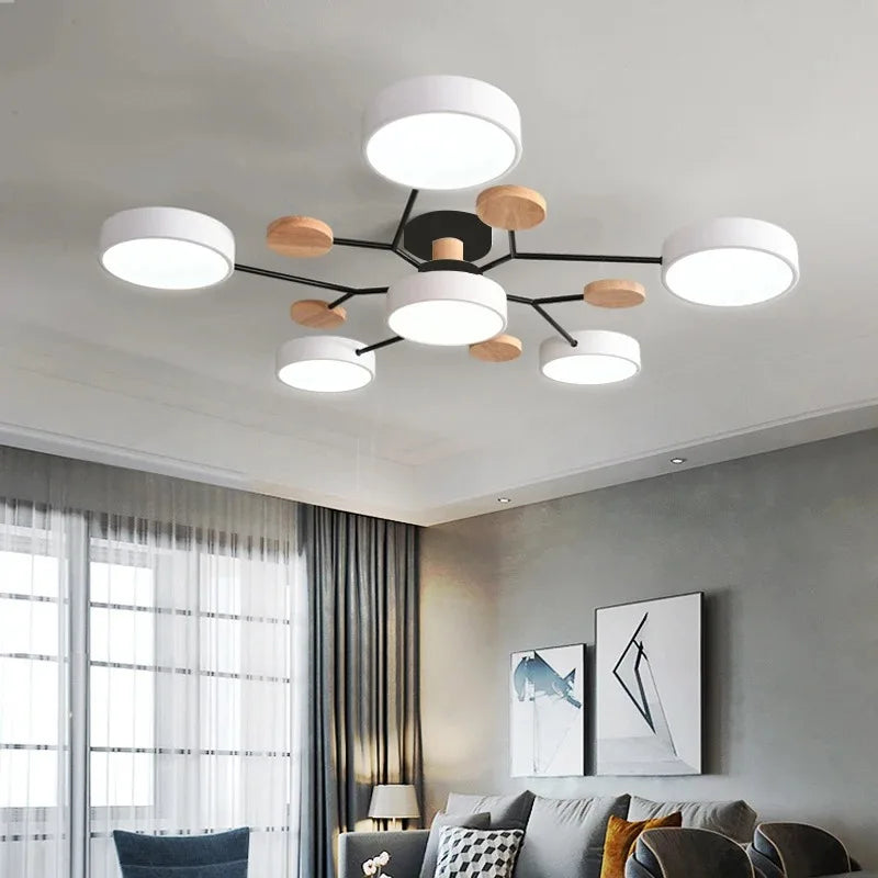 Ceiling Light LED Modern Fixture With Circular White Shades For Living Room