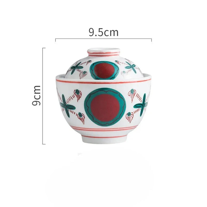 Hand Painted Japanese Ceramic Lidded Dessert Bowls Set