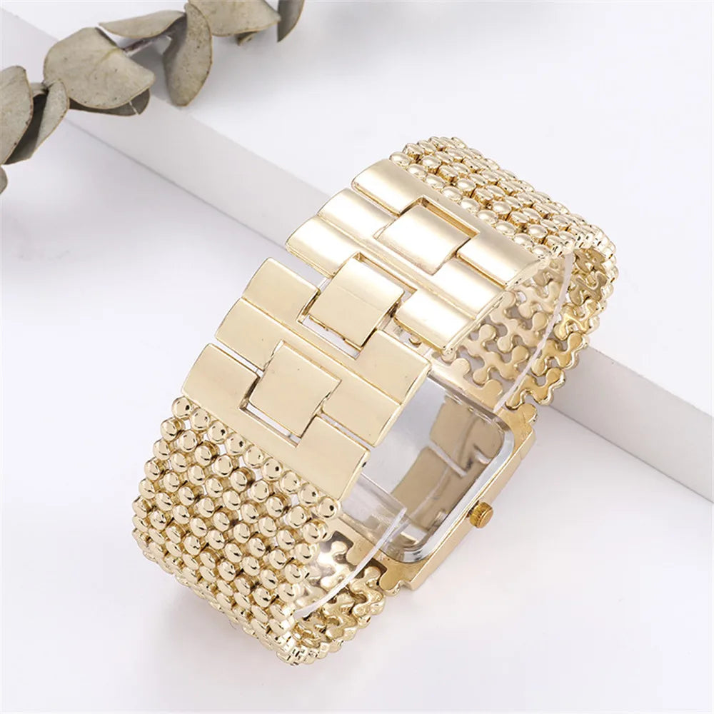 Gold Watch – Diamond Set Square Dial Ladies Quartz Wristwatch, Crystal Band, Fall 2026 Gift Idea
