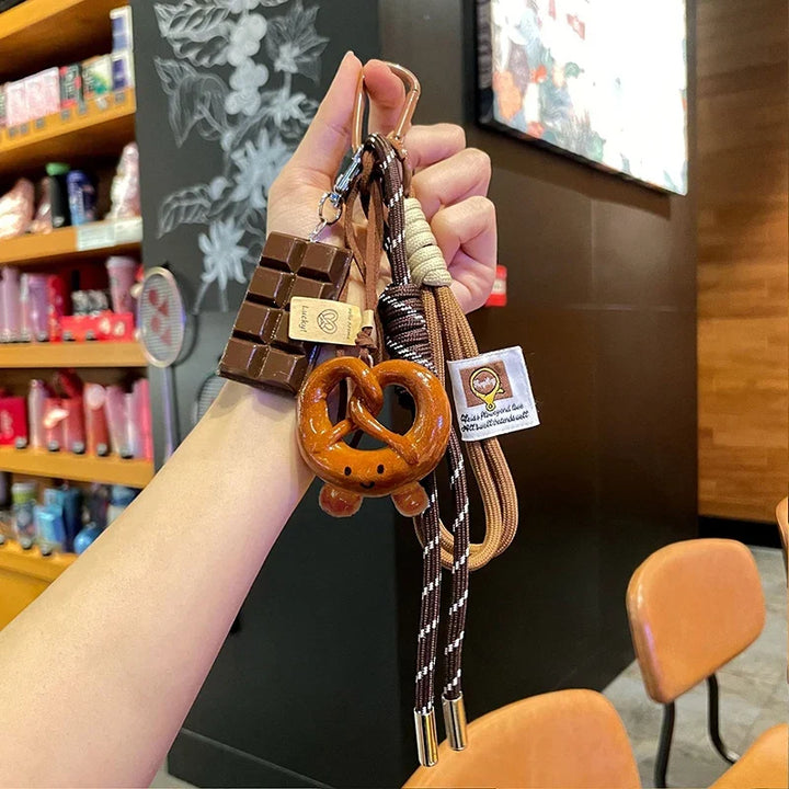 Woven Rope Bowknot Keychain With Cute Pastry Charms