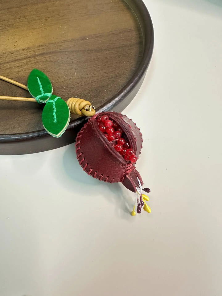 Pomegranate Leather Charm Keychain Bag And Car Decor