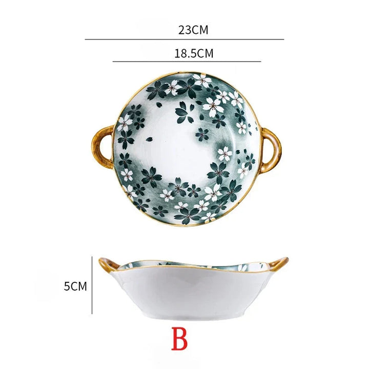 7.5 Inch Japanese Ceramic Noodle Bowl With Handles Blue