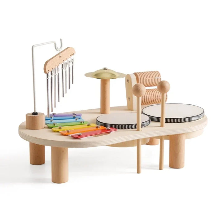 Baby Educational Toys Wooden Xylophone Bells - Montessori Music Table for Newborn Birthday Gifts