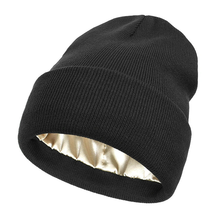 Winter Knit Beanies Womens Satin Lined Beanie Cap - Thick Chunky Soft Skull Hat for Winter