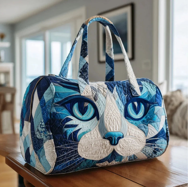Soft Unisex Travel Tote - Quilted, Cat-Embroidered Fabric, For Beach, Hiking, Camping