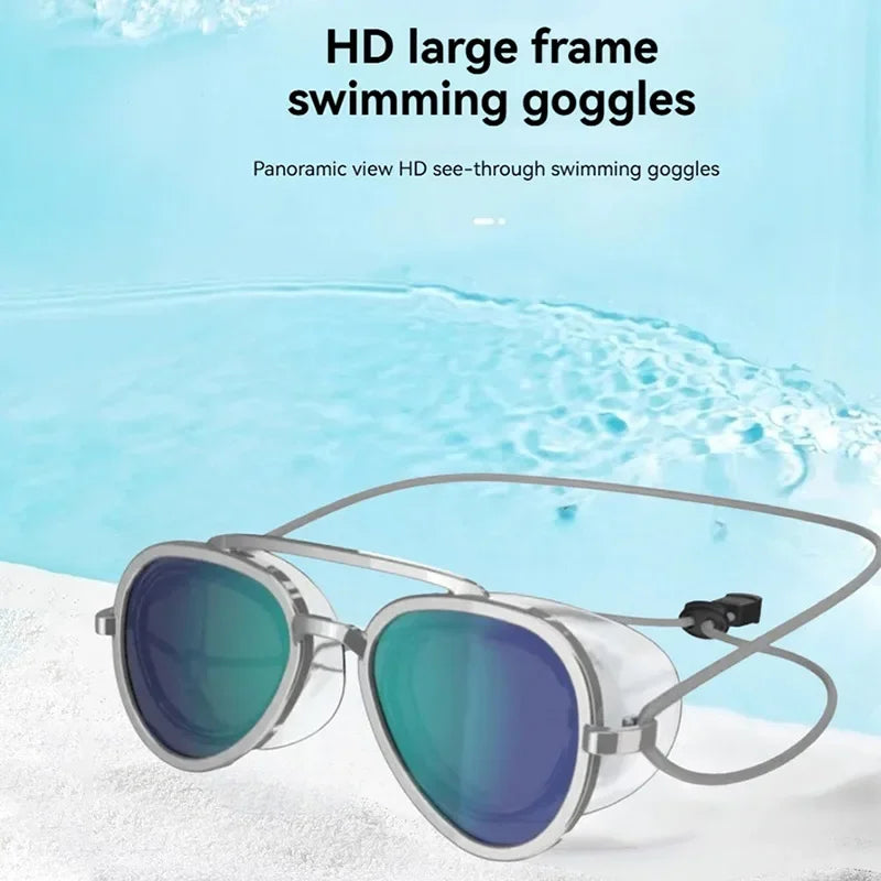 Wide Angle Anti-Fog Swimming Goggles – Full View Retro Frame Unisex Pool Swim Eyewear 2026