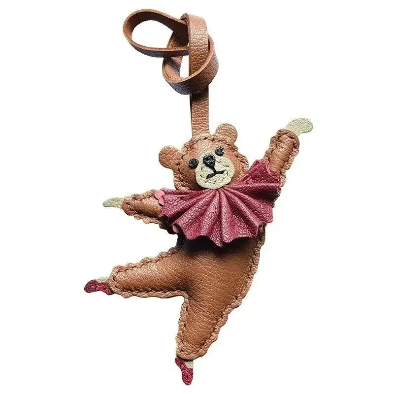 PU Leather Bag Charm Personal Dancing Bear Keychain Gift
