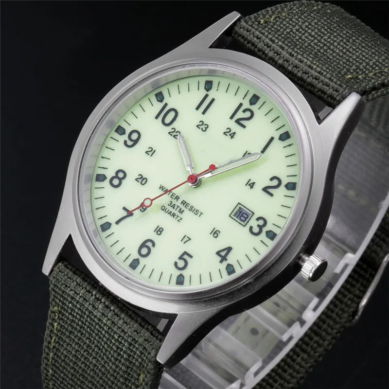 Quartz Field Watch Nylon Strap Military Style Date Luminous