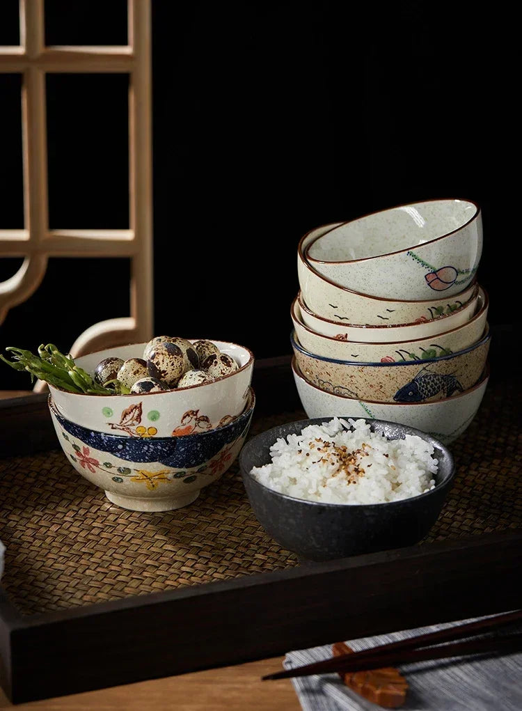 Ceramic 4.5 Inch Japanese Rice Bowl Retro Home Tableware