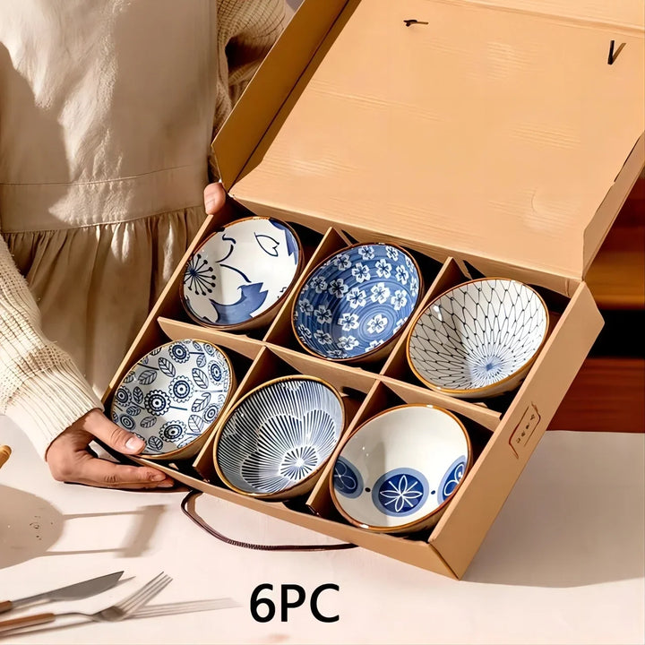 Japanese Ceramic Bowl Set 6pc Microwave Safe Gift Box