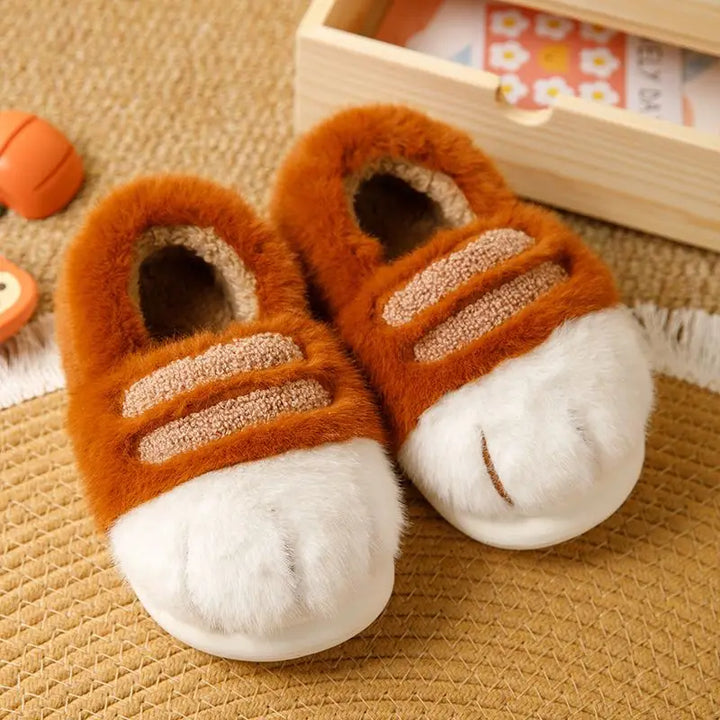 Warm cozy unisex slippers - cat-paw plush design, plush faux fur, indoor winter wear