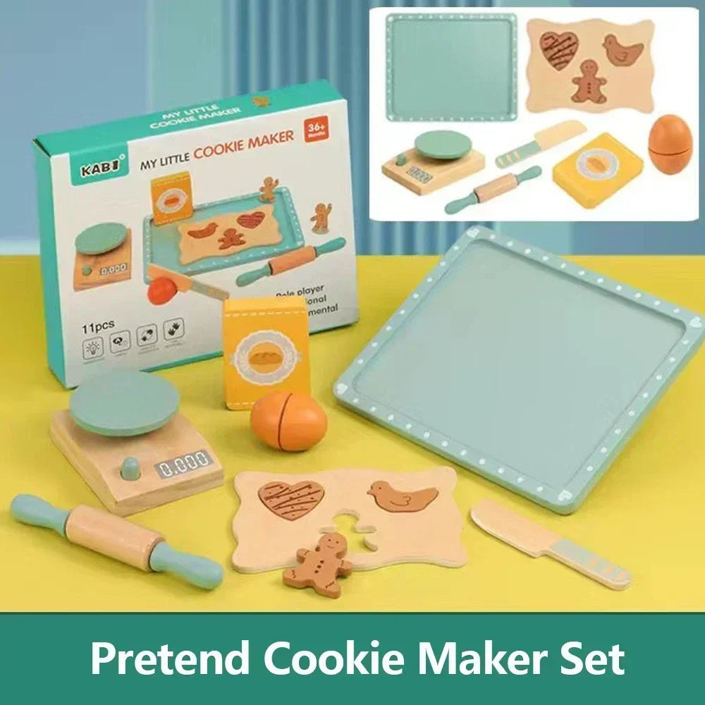 Wooden Kids Coffee &amp; Cookie Maker Toy Set - Educational Pretend Play Kitchen Gift for Boys &amp; Girls