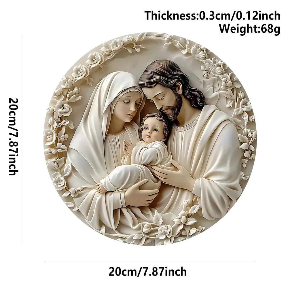 Wooden Nativity Scene Ornament Circular Wall Hanging 7.87in Handcrafted Mary Jesus Joseph Christmas Decor Gift 2025