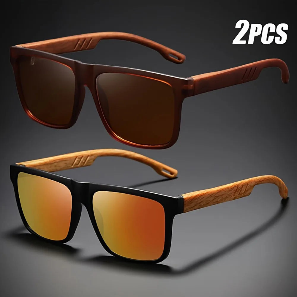 Sunglasses Square Frame Unisex Outdoor Eyewear UV400 Protection Summer 2026 Trend Wood Grain Hinges