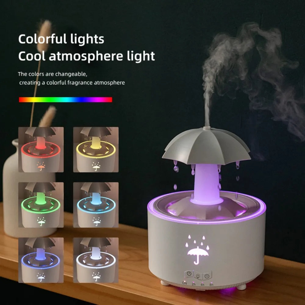 Rotating Umbrella Water Drop Humidifier with Night Lights, Essential Oil Aroma Diffuser for Home, Mute Spray, 300ML Capacity