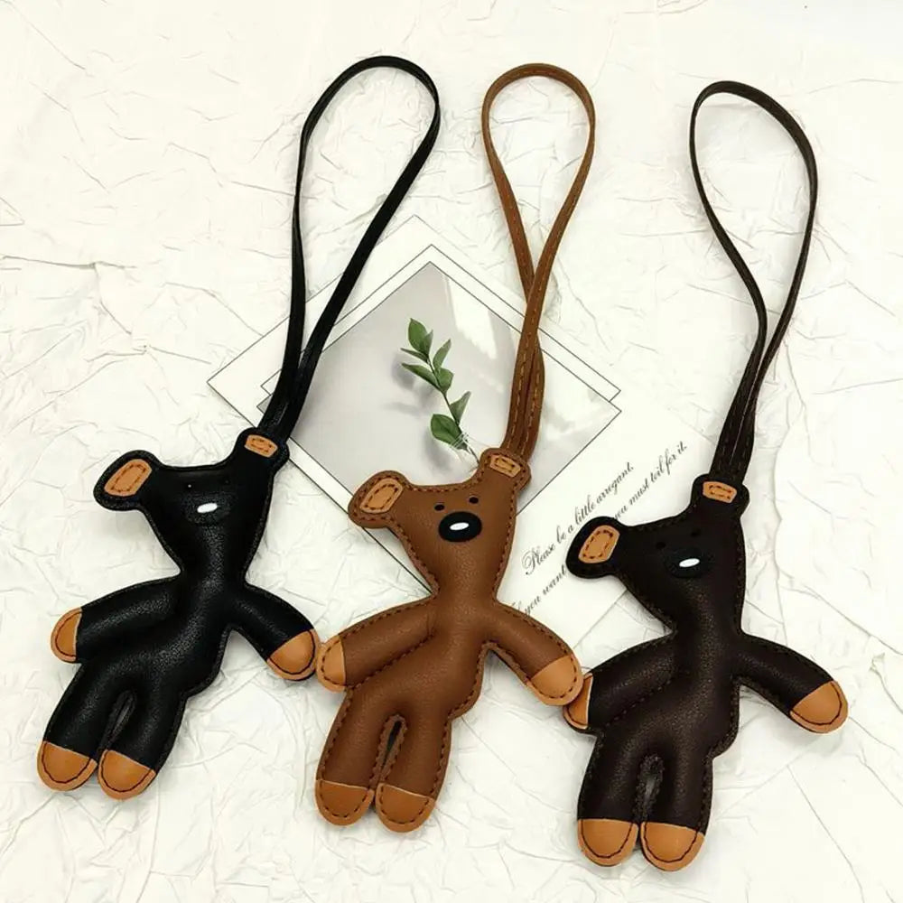 Bear Keychain PU Leather Mini Bag Charm Cute Gift Accessory