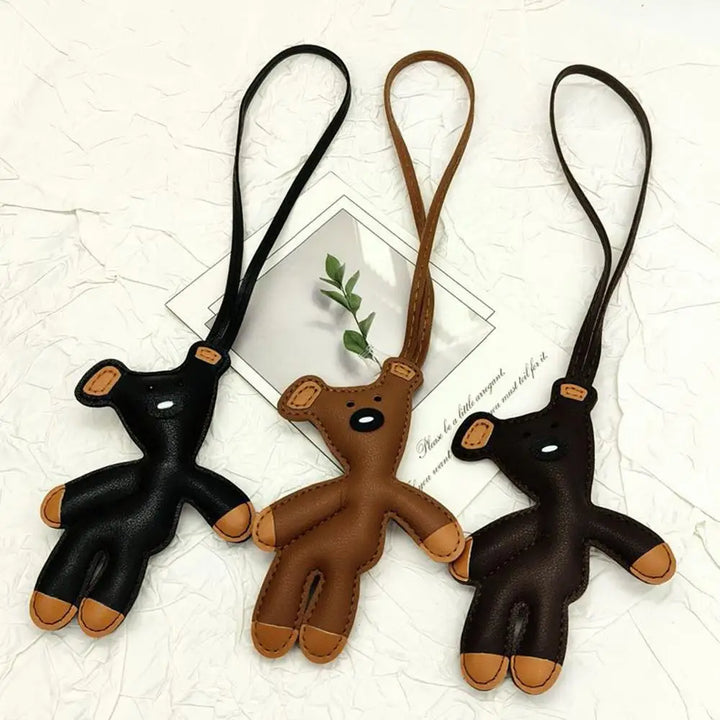 Bear Keychain PU Leather Mini Bag Charm Cute Gift Accessory