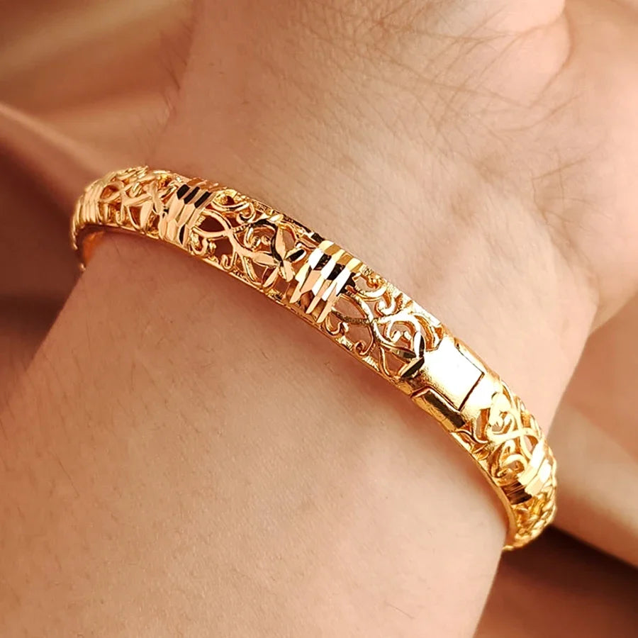 Gold Color Bangle Openwork Wedding Bracelet Dubai Style