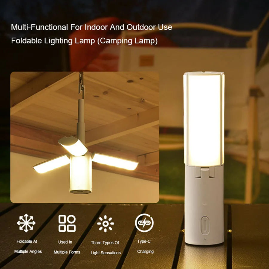 Folding Outdoor Camping Light Portable Lantern Rechargeable 3 Modes Dimmable for Tent Emergency Use