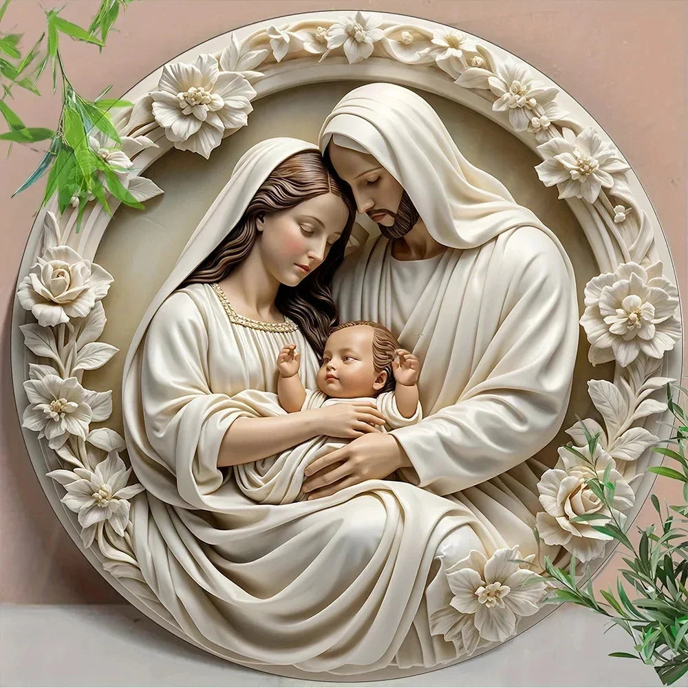 Wooden Nativity Scene Ornament Circular Wall Hanging 7.87in Handcrafted Mary Jesus Joseph Christmas Decor Gift 2025