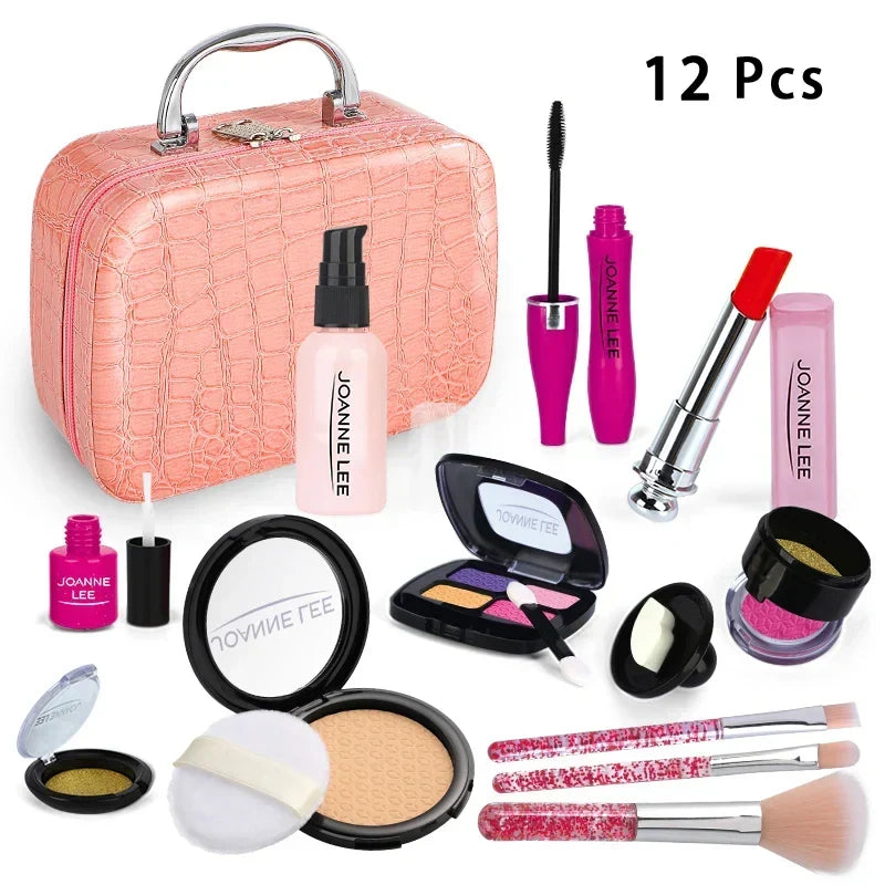 Kids Makeup Set - Pretend Play Kit With Lipstick Nail Polish Eye Shadow In Leopard Case CE Certified Toy Back To School