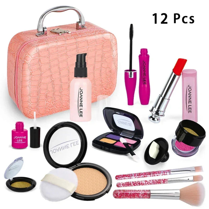 Kids Makeup Set - Pretend Play Kit With Lipstick Nail Polish Eye Shadow In Leopard Case CE Certified Toy Back To School