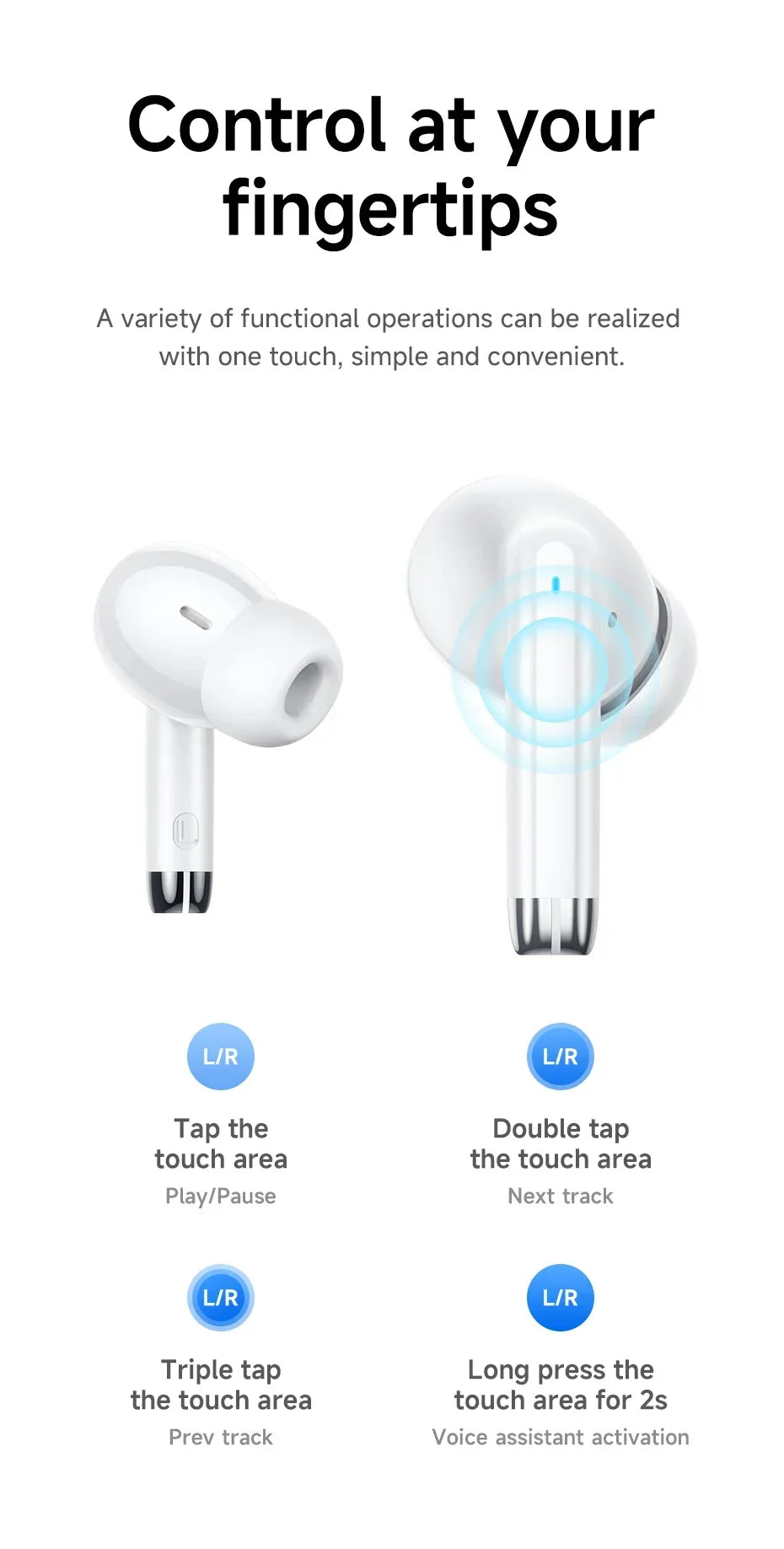 Wireless Bluetooth 5.3 earbuds – waterproof, USB-C charging, touch control, built-in mic 2026