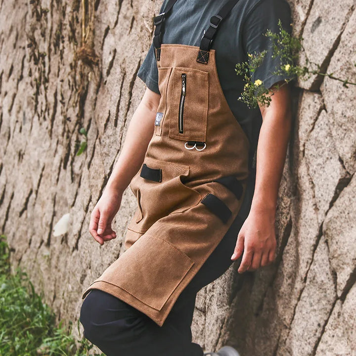 Denim Canvas Apron With Adjustable Cross Back Straps Work Apron Fall 2025 Custom Logo Durable Tool Pockets