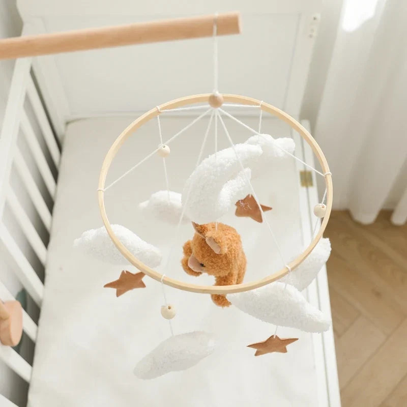 Wooden Crib Mobile Felt Bear Musical Newborn Sensory Toys