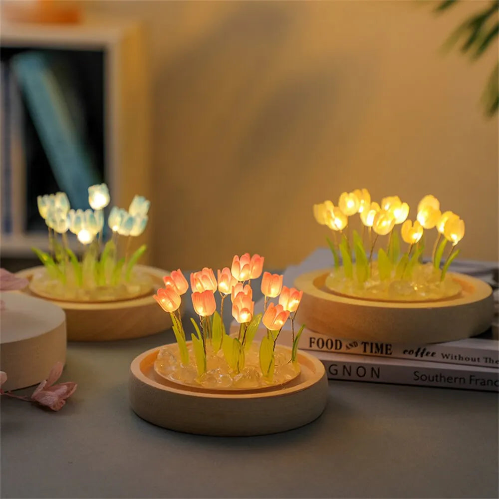 Handmade LED Tulip Flower Night Light - DIY Decorative Lamp for Bedroom, A Perfect Valentine&