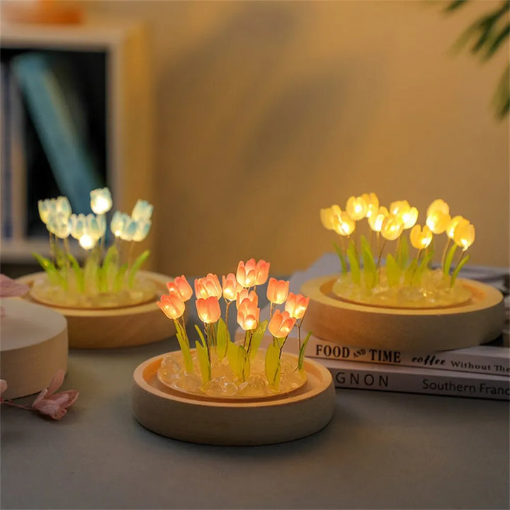 Handmade LED Tulip Flower Night Light - DIY Decorative Lamp for Bedroom, A Perfect Valentine&
