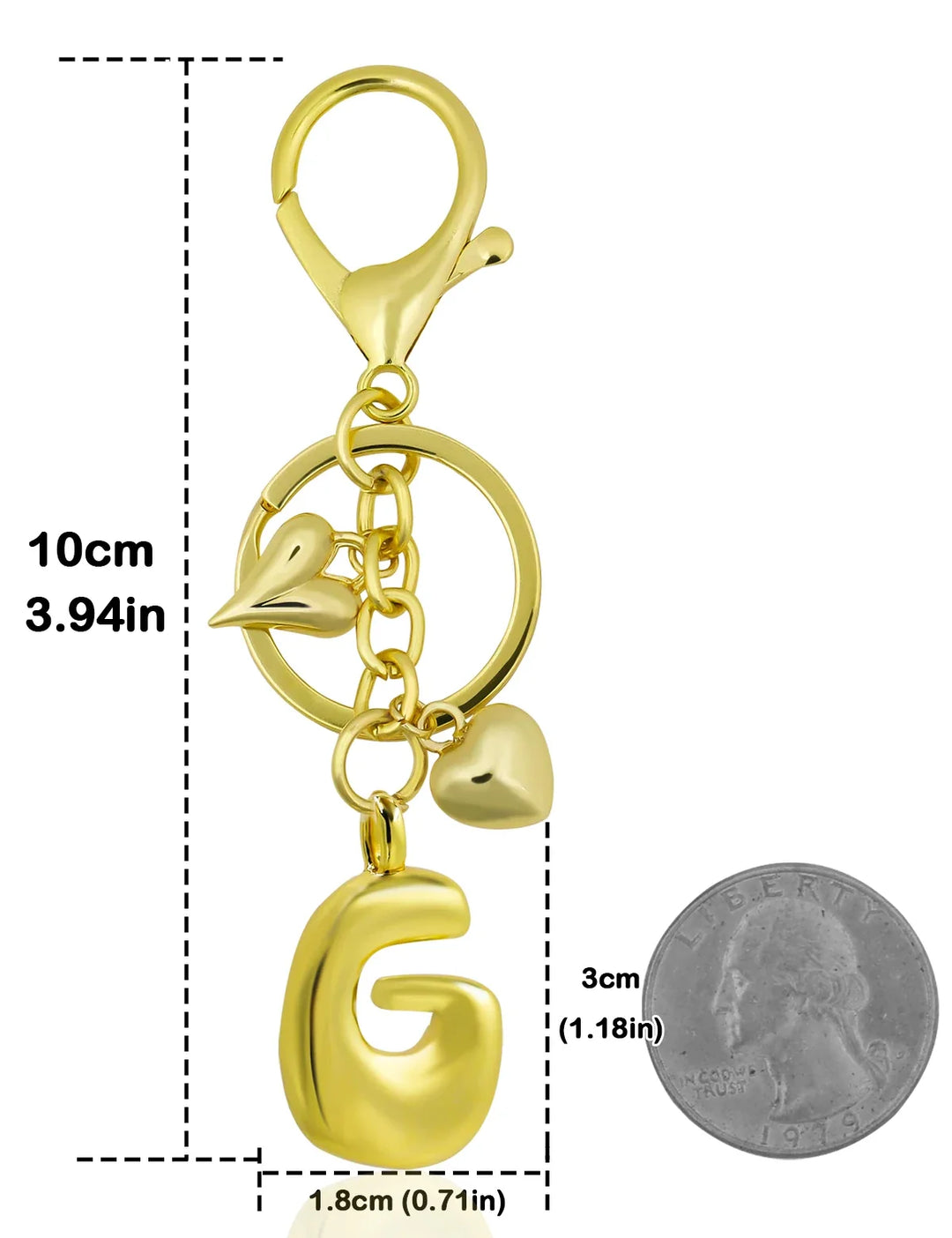 Personalized Keychain Gold Bubble Letter Bag Charm Gift