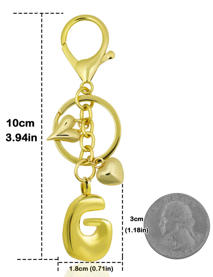 Personalized Keychain Gold Bubble Letter Bag Charm Gift