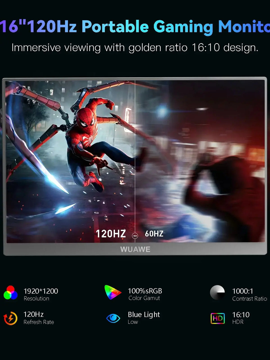 16 Inch 120Hz Portable Monitor 1920x1200 HDR Holiday Gift