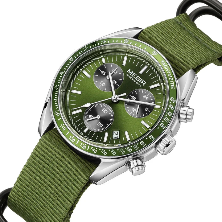 Quartz Chronograph Watch Blue Nylon Strap Waterproof