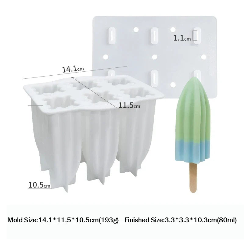 6-Hole Silicone Popsicle Molds for Homemade Ice Cream, Easy Release Ice Pop Maker with Cover and Sticks