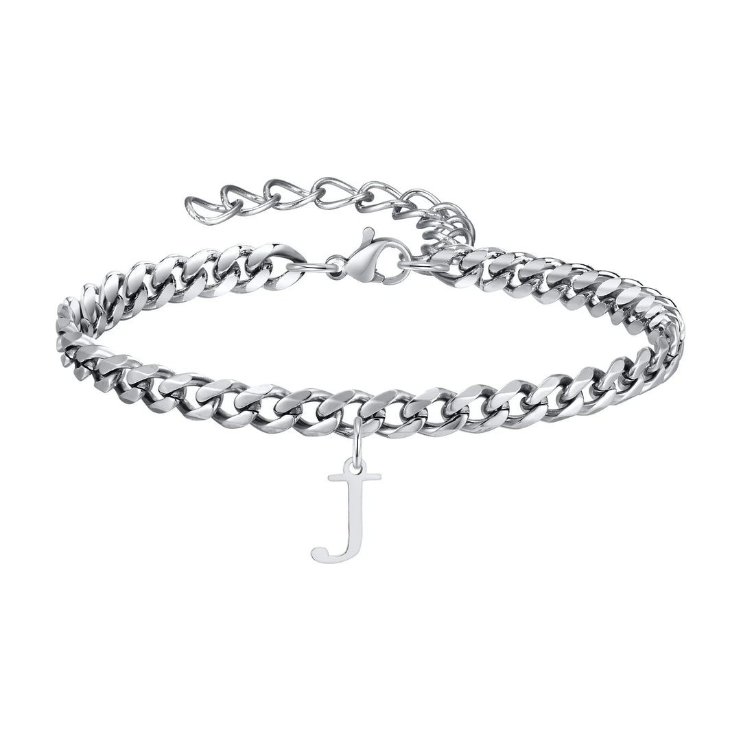 Initials Cuban Link Bracelet Stainless Steel Adjustable