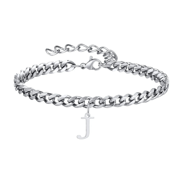 Initials Cuban Link Bracelet Stainless Steel Adjustable