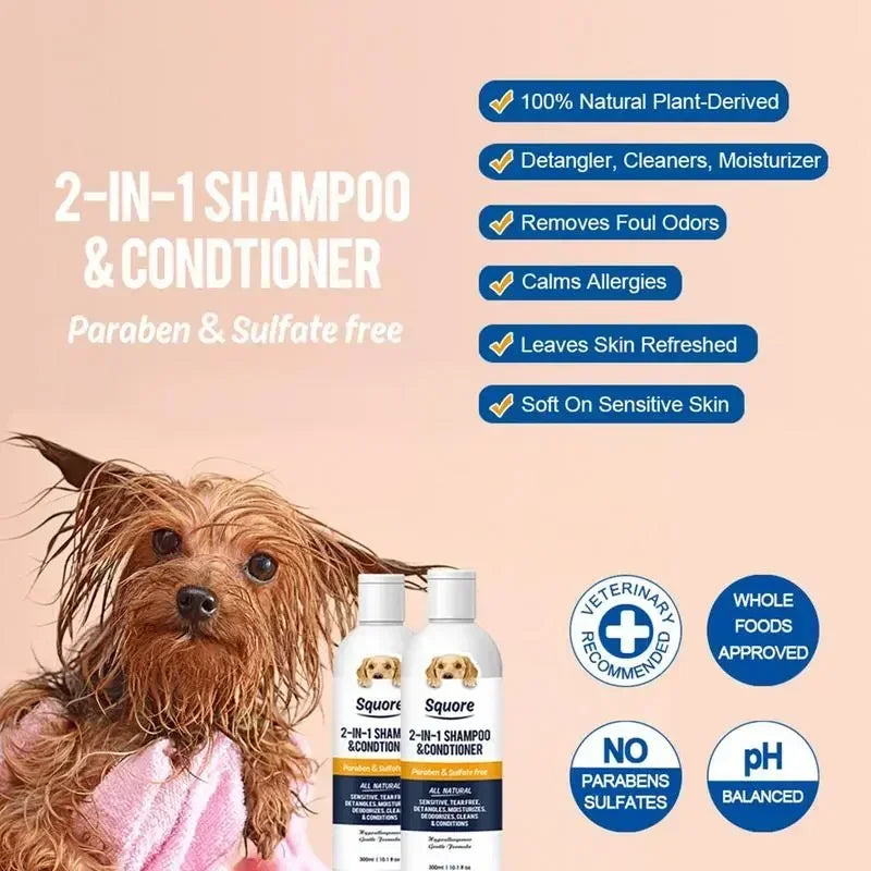 Natural 2-in-1 Puppy Shampoo &amp; Conditioner - Moisturizing Pet Grooming Care for Sensitive Skin